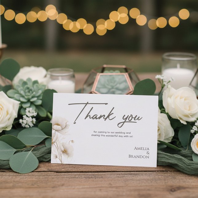 Elegant White Floral & Gold Wedding Tack Kort (Skapare uppladdad)