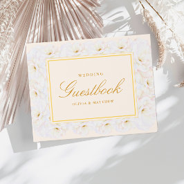 Elegant White Floral Ivory Gold Border Wedding  Gästböcker