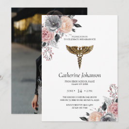 Elegant White Floral Nursing Graduation Invitation Inbjudningar