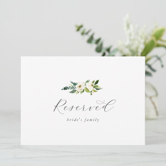 Elegant White Floral Reserved Sign (Stående Fram)