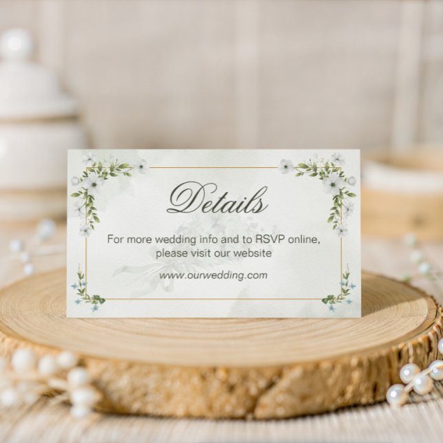 Elegant White Floral Wedding Details Card Greenery Tilläggskort (Skapare uppladdad)