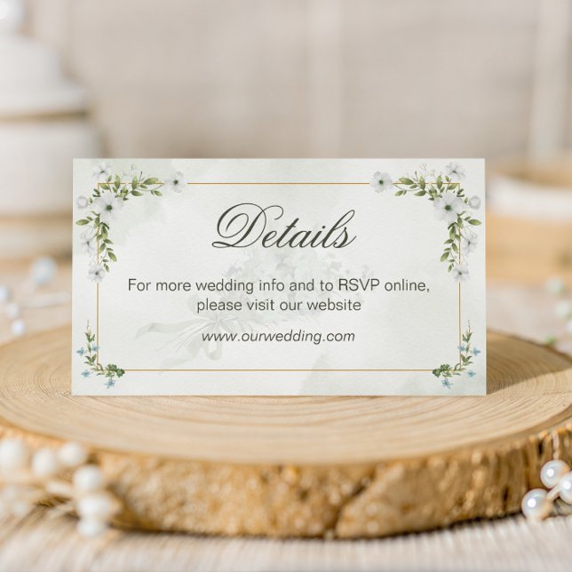 Elegant White Floral Wedding Details Card QR Code Tilläggskort (Skapare uppladdad)
