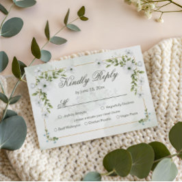 Elegant White Floral Wedding RSVP Card Greenery OSA Kort