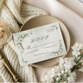 Elegant White Floral Wedding RSVP Card Guest Count OSA Kort