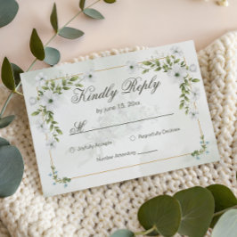 Elegant White Floral Wedding RSVP Card Guest Count OSA Kort