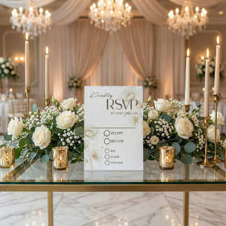 Elegant White Floral Wedding RSVP Card OSA Kort