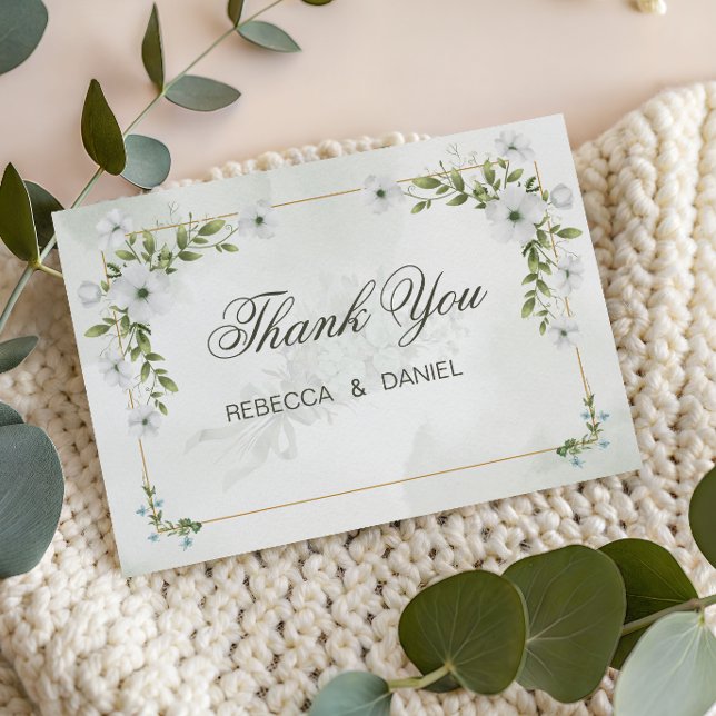 Elegant White Floral Wedding Thank You Card Tack Kort (Skapare uppladdad)