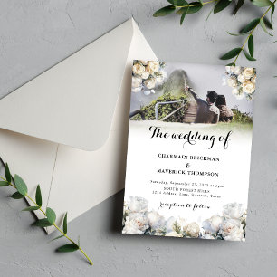 Elegant White Flower Bouquets Photo Bröllop Inbjudningar