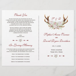 Elegant White Flowers Antlers Bröllopsprogram