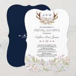 Elegant White Flowers Antlers Navy Möhippa Inbjudningar