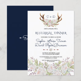 Elegant White Flowers Antlers Rehearsal Dinner Inbjudningar