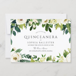 Elegant White Flowers Benice Quinceanera Party Inbjudningar