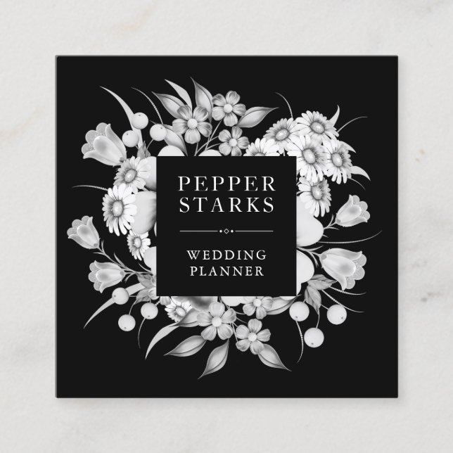 Elegant White Flowers Bouquet | AFFÄRSKORT Fyrkantigt Visitkort (Framsida)