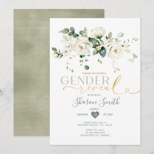 Elegant White Flowers Boy eller Girl Gender Reveal Inbjudningar