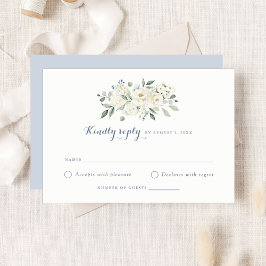 Elegant White Flowers Dusty Blue Wedding RSVP Inbjudningar