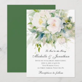 Elegant White Flowers Greenery Christian Bröllop Inbjudningar