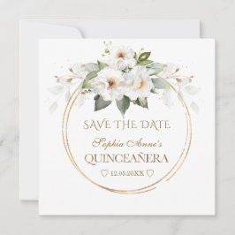 Elegant White Flowers Guld Birthday Quinceañera Spara Datumet