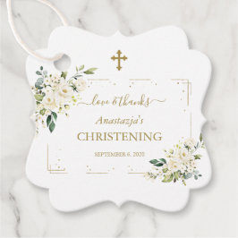 Elegant White Flowers Guld Confetti Christening Gåvor Etiketter