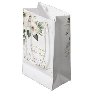 Elegant White Flowers Guld First Heliga Communion