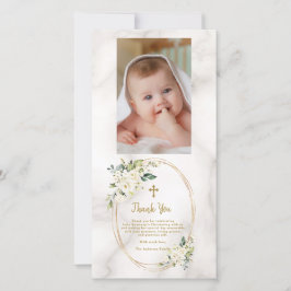 Elegant White Flowers Guld Kor Photo Christening Tack Kort