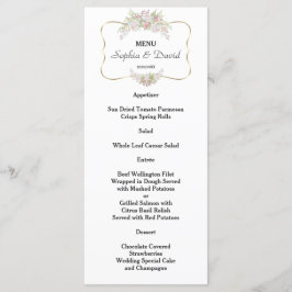 Elegant White Flowers Guld Ram Bröllop Menu Meny