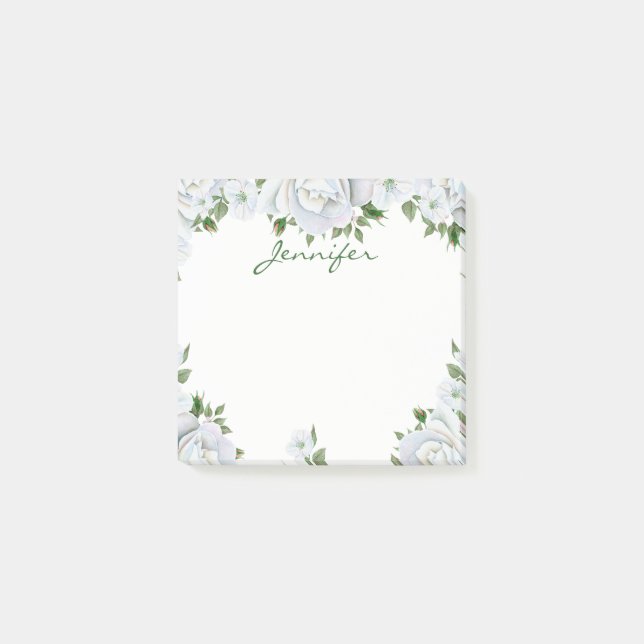Elegant White Flowers Post-it Block (Framsida)