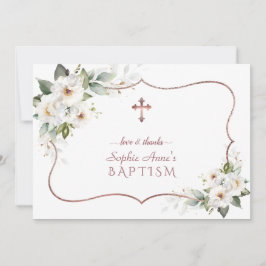 Elegant White Flowers Ro Guld Ram Baptism Tack Kort