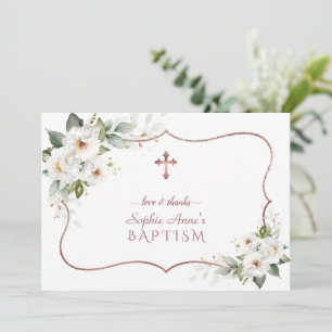 Elegant White Flowers Ro Guld Ram Baptism Tack Kort