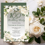 Elegant White Gardenia Floral 100th Birthday Party Inbjudningar<br><div class="desc">Celebrate a milestone birthday with timeless elegance. This sophisticated 100th birthday party invitation features a soft botanical frame of white gardenia and lily florals and delicate greenery surrounding a refined sage green background. The graceful oval frame and classic typography create a polished, upscale look perfect for a stylish birthday celebration....</div>