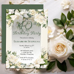 Elegant White Gardenia Floral 40th Birthday Party Inbjudningar<br><div class="desc">Celebrate a milestone birthday with timeless elegance. This sophisticated 40th birthday party invitation features a soft botanical frame of white gardenia and lily florals and delicate greenery surrounding a refined sage green background. The graceful oval frame and classic typography create a polished, upscale look perfect for a stylish birthday celebration....</div>