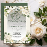 Elegant White Gardenia Floral 70th Birthday Party Inbjudningar<br><div class="desc">Celebrate a milestone birthday with timeless elegance. This sophisticated 70th birthday party invitation features a soft botanical frame of white gardenia and lily florals and delicate greenery surrounding a refined sage green background. The graceful oval frame and classic typography create a polished, upscale look perfect for a stylish birthday celebration....</div>