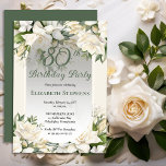 Elegant White Gardenia Floral 80th Birthday Party Inbjudningar<br><div class="desc">Celebrate a milestone birthday with timeless elegance. This sophisticated 80th birthday party invitation features a soft botanical frame of white gardenia and lily florals and delicate greenery surrounding a refined sage green background. The graceful oval frame and classic typography create a polished, upscale look perfect for a stylish birthday celebration....</div>