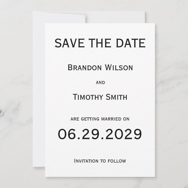 Elegant White Gay Wedding Save The Date Card Inbjudningar (Baksida)