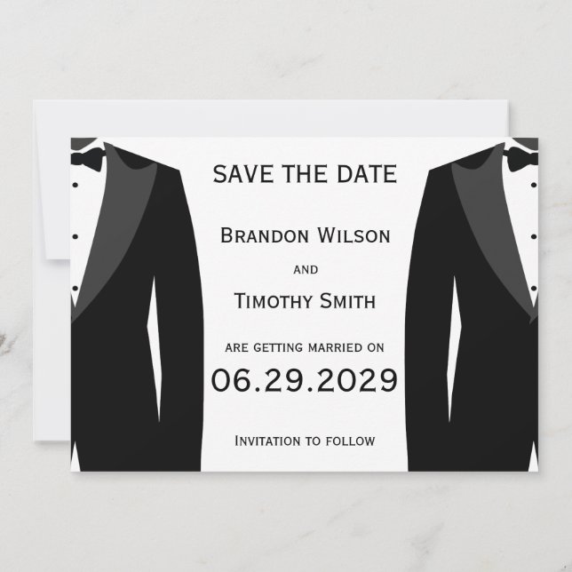 Elegant White Gay Wedding Save The Date Cards Inbjudningar (Baksida)