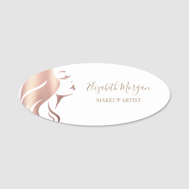 Elegant White Girl Ansikte Silhouette,Makeup-artis Namnbricka (Framsida)