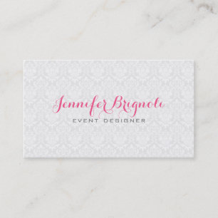 Elegant White Girly Blommigt Damasks Affärskort Visitkort