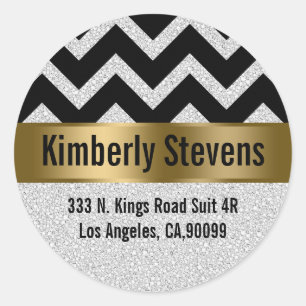 Elegant White Glitter Black Chevron Guld accents Runt Klistermärke
