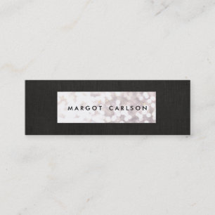 Elegant White Glitter Bokeh Black Linen  Chic Mini Visitkort