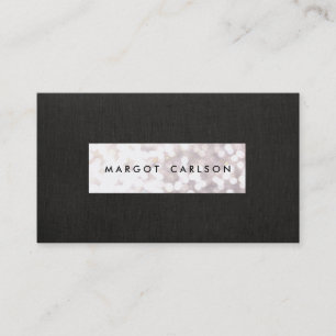 Elegant White Glitter Bokeh Black Linen  Chic Visitkort