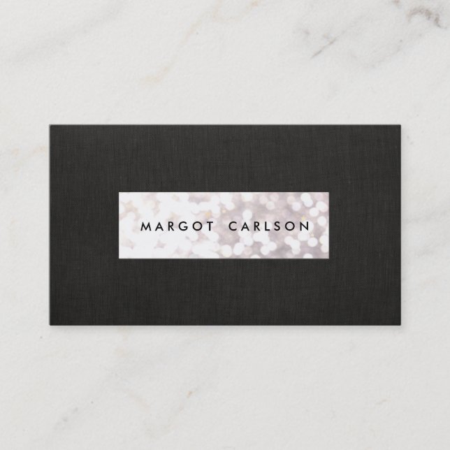 Elegant White Glitter Bokeh Black Linen  Chic Visitkort (Framsida)