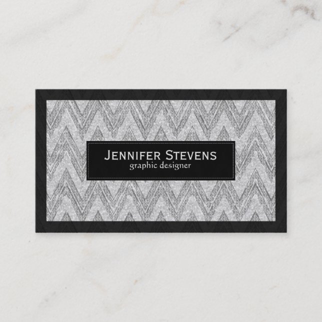 Elegant White Glitter Chevron Zigzag Mönster Visitkort (Framsida)