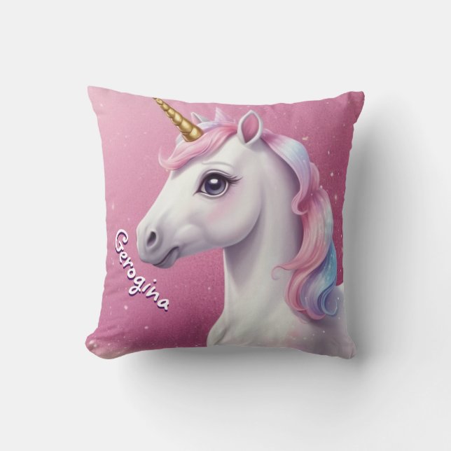 Elegant White Glitter Unicorn Personlig Kudde (Framsida)