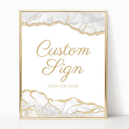 Elegant White Gold Agate Custom Text Sign Poster
