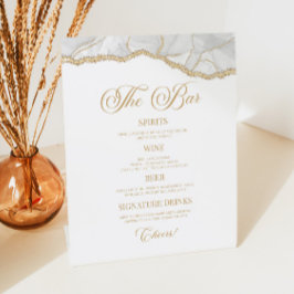 Elegant White Gold Agate Party Bar Menu