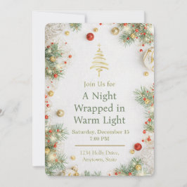 Elegant White & Gold Christmas Party Invitation Inbjudningar