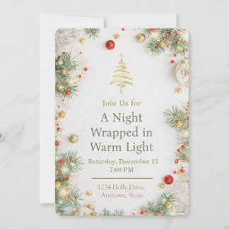 Elegant White & Gold Christmas Party Invitation Inbjudningar
