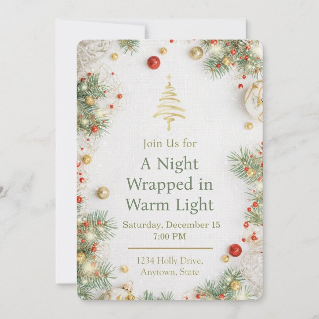 Elegant White & Gold Christmas Party Invitation Inbjudningar (Framsida)