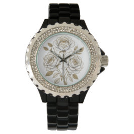 Elegant White & Gold Floral Rose Watch – Luxury Bo Armbandsur