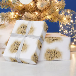 Elegant White Gold Happy New Year calligraphy Presentpapper