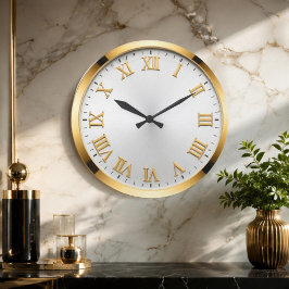 Elegant White & Gold Luxury Stor Klocka